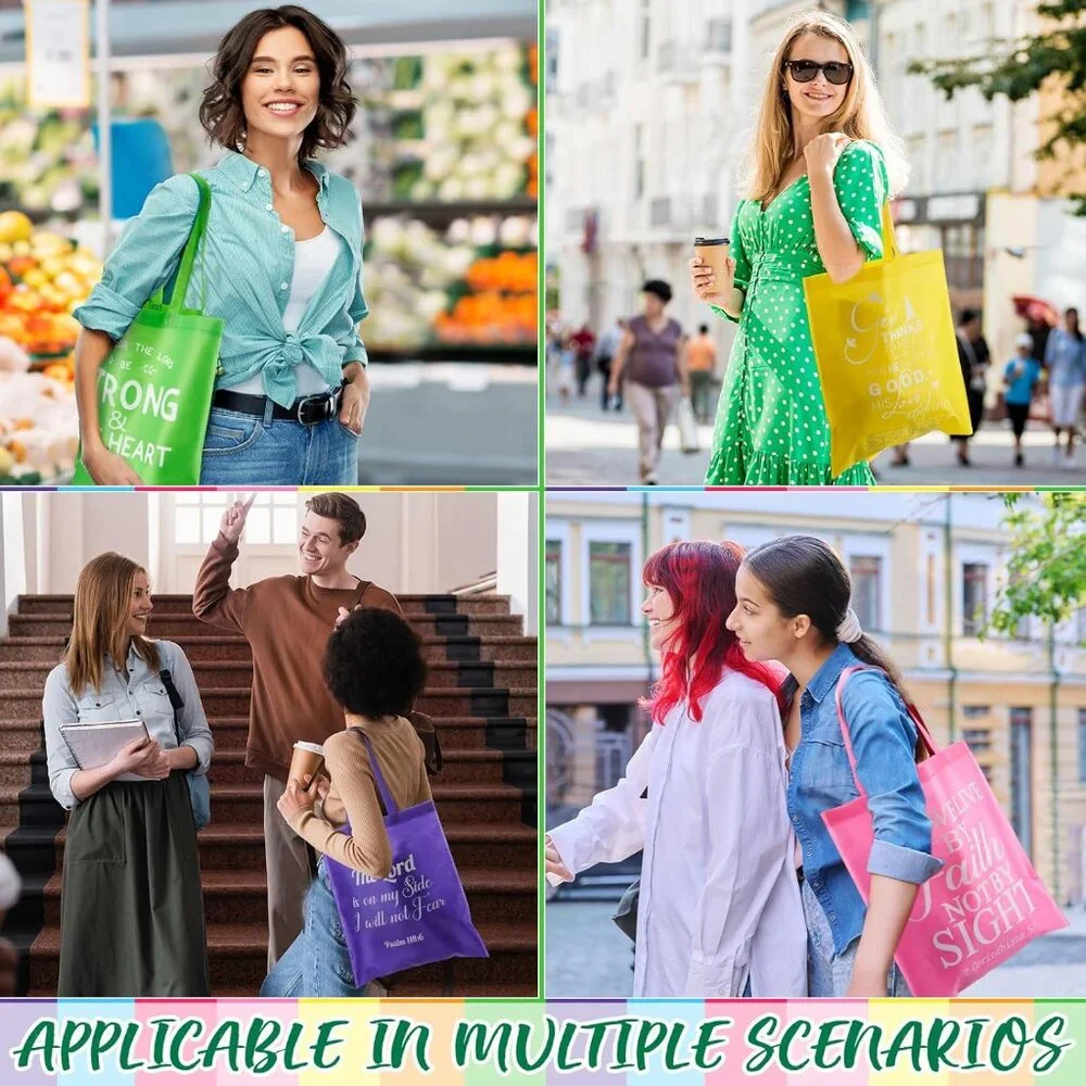 Religious Reusable Tote Bags Set 8 Bright Colors Bible Verses Gift - Picture 4 of 6